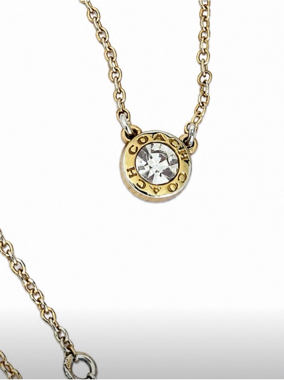 COACH Gold-Tone Crystal Logo Pendant Necklace - Gold & Clear